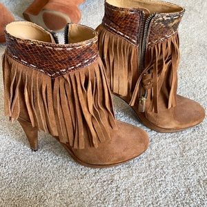 True religion fringe boots with snake detail